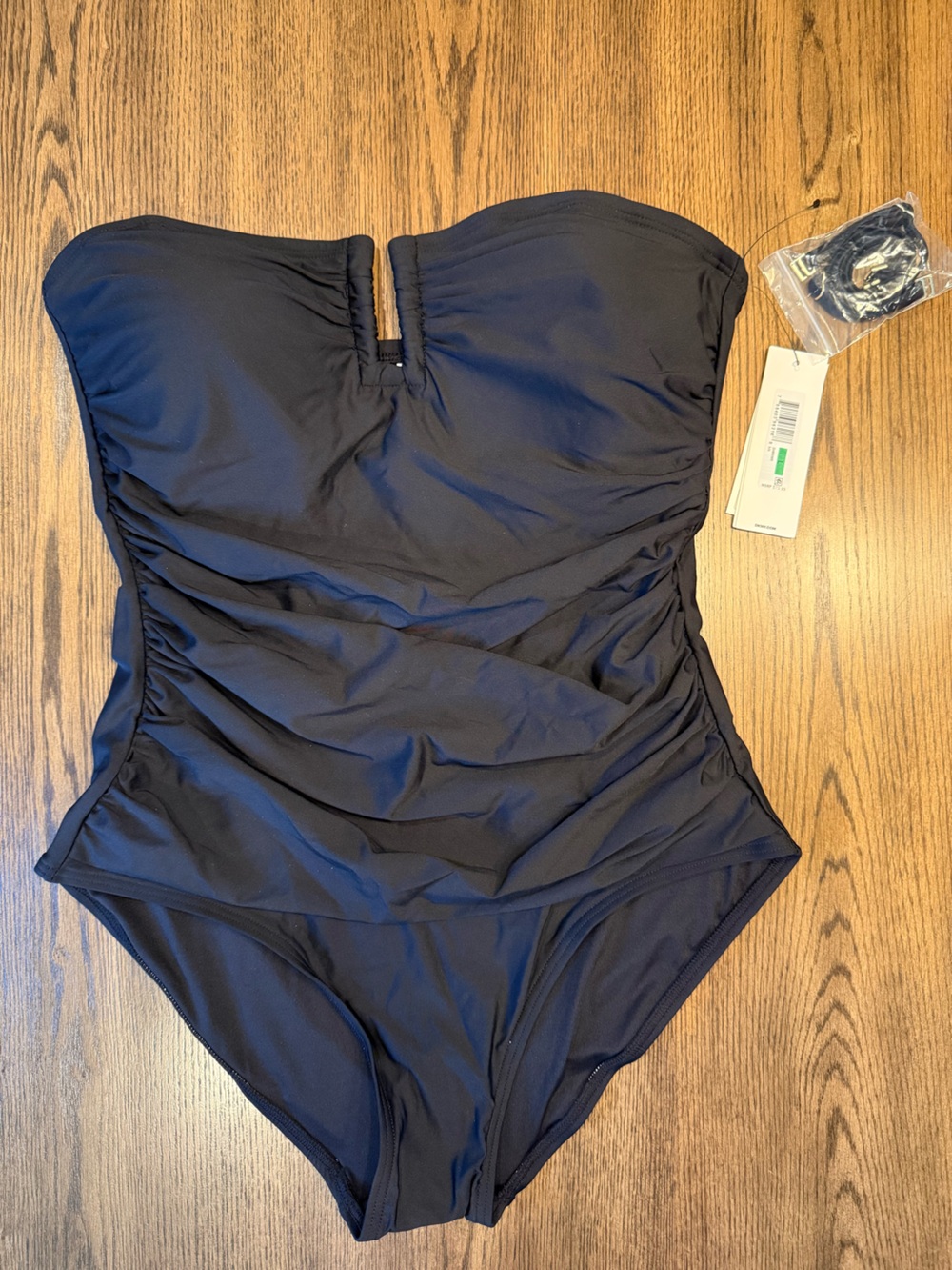 DKNY Strapless Ruched One-Piece Swimsuit in Navy Blue